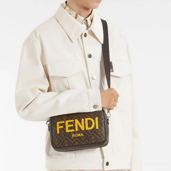 Affordable Compact Brown Motif ROMA Camera In Fabric Fendi Logo FF Case 0709